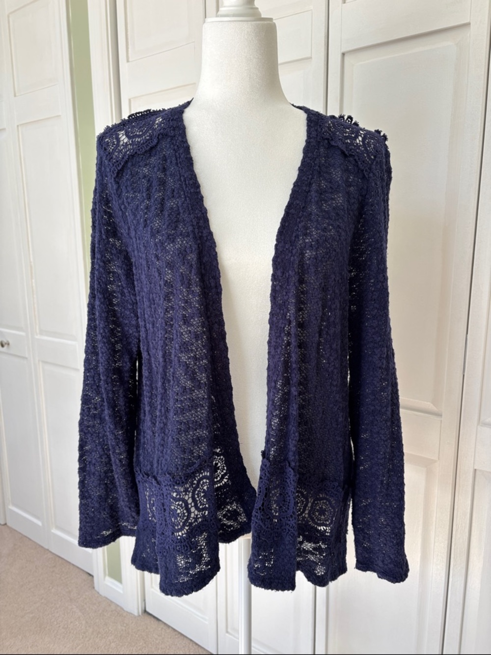 Kim Rogers Navy Open-Front Crochet Cardigan